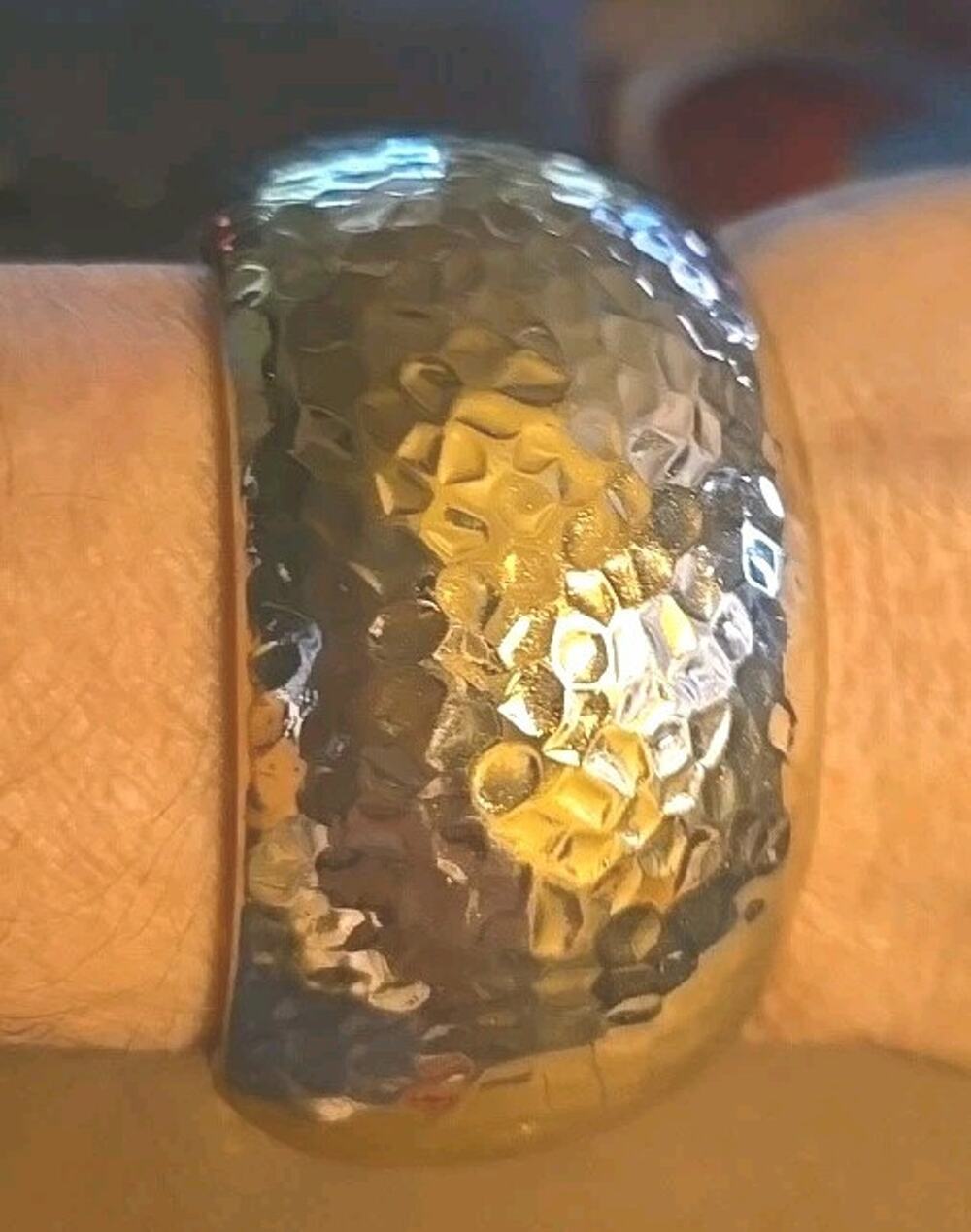 Vintage Wide Chunky Gold Over Brass Hammered Clamper Bracelet Size 7 Stunning